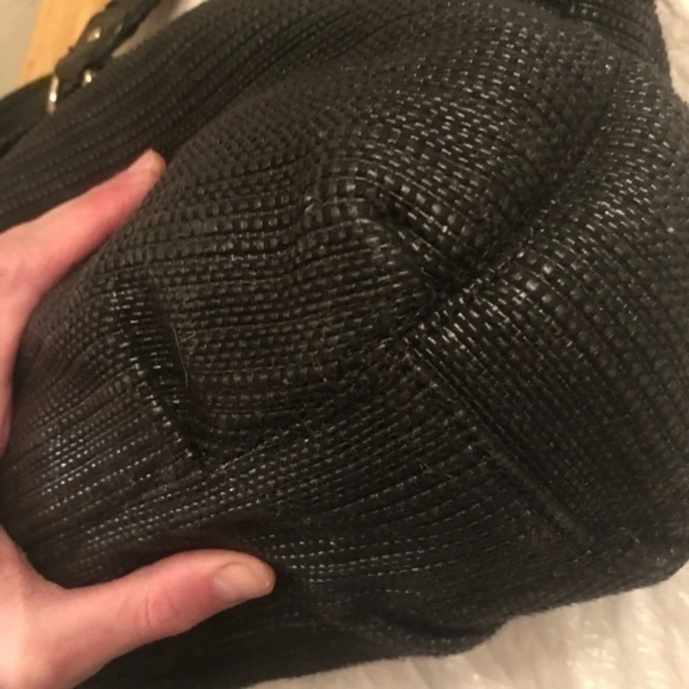 Michael kors black wicker tote bag with tassels and hangtag charm
